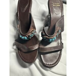 Stuart Weitzman Made in Spain Turquoise Beaded Platform Sandals | Size 10